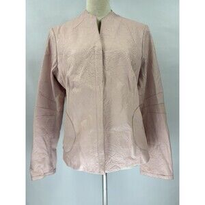 A Line Anne Klein Leather Jacket Pink 12 Wrinkled Effect Single Breasted Moto